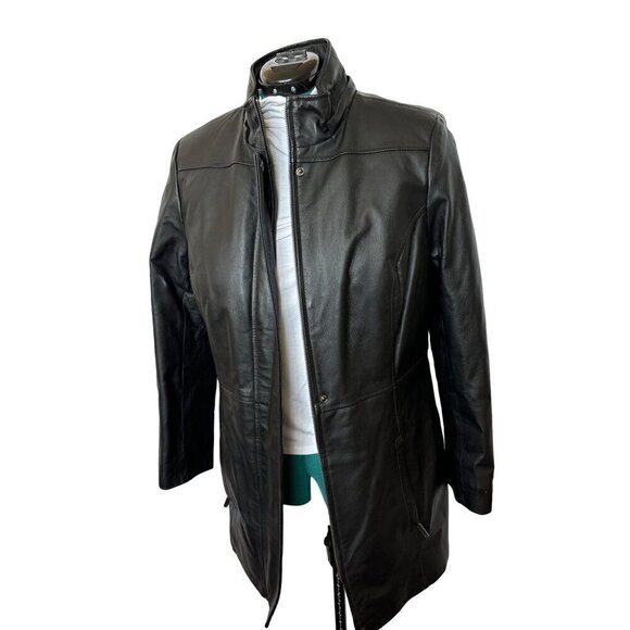 Croft & Barrow Leather Jacket Black Women Medium Zip-in Quilted Lining - Picture 3 of 11
